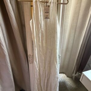 ZARA LACE JACQUARD Elegant White Sleeveless Dress